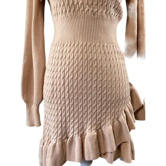 Anthropologie Flat White Ruffled Sweater Mini Dress Size L Cream - Picture 5 of 11